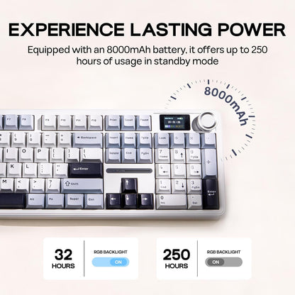 EPOMAKER X Aula F108 PRO Wireless Gaming Keyboard with Screen, 8000mAh Battery, 104 Hot-Swappable and Programmable Keys and Knob, RGB Backlight, for Mac/PC/Android (Blue&White)