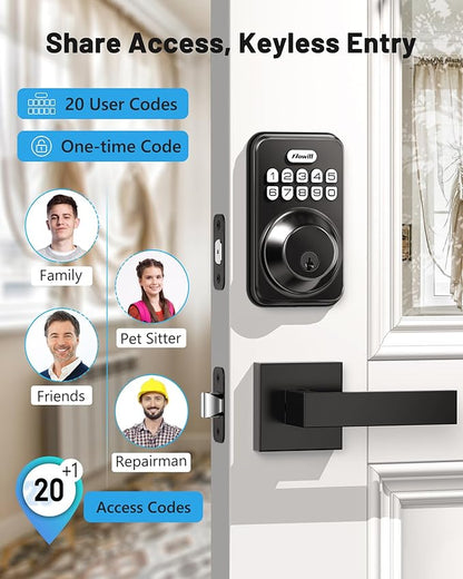 Zowill Keyless Entry Door Lock with 2 Lever Handles, Electronic Keypad Deadbolt, Auto-Locking, Anti-Peeping Password, Digital Code Door Lock, Front Door Handle Sets, OilRubbed Bronze