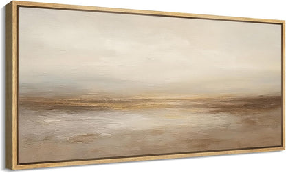 MUDECOR Extra Larg Framed Canvas Print Wall Art Neutral Beige Horizon Abstract Modern Minimalist Landscape Illustrations Decorative Colorful for Bedroom - 60"x30"