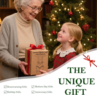 Solar Garden Decor, Adorable Rabbit Statue with Solar-Powered Glasses, Outdoor Decoration Lights for Patio, Yard & Balcony, for Kids, Mom & Grandma