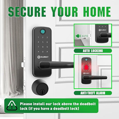 Smart Door Lock with Handle: Olumat Keyless Entry Door Lock with WiFi Gateway-Fingerprint Lock with Door Sensor -Smart Locks for Front Door with Keypad