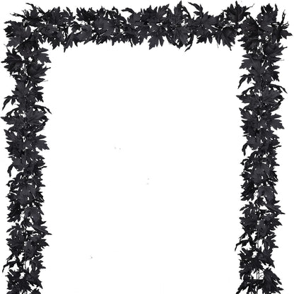 DearHouse 2 Pack Fall Maple Leaf Clearance, 5.9Ft/Piece Halloween Maple Foliage Garland Black Autumn Decor for Home Fireplace Party (Black)