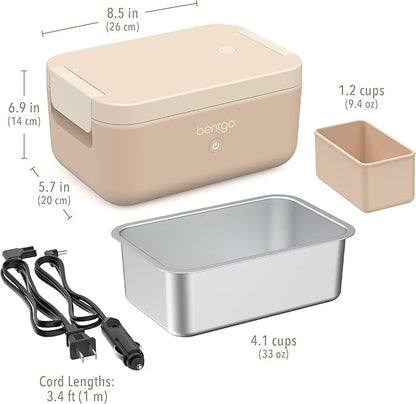 Bentgo Heat - Electric Lunch Box - Portable Food Warmer for Adults, Heated Lunch Box for Work, Travel, School & On the Go, Plug Into Wall or Car, Ideal for Ages 14+, 12V/24V & 120V Cords (Latte)