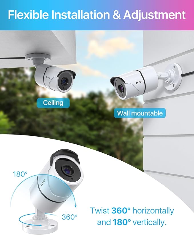 ZOSI 4 Pack 2.0MP 1080P HD-TVI Security Cameras with Audio, 100ft Night Vision, Outdoor Indoor Weatherproof Home Surveillance CCTV Bullet Camera for 1080P/5MP/4K HD-TVI Analog DVR System