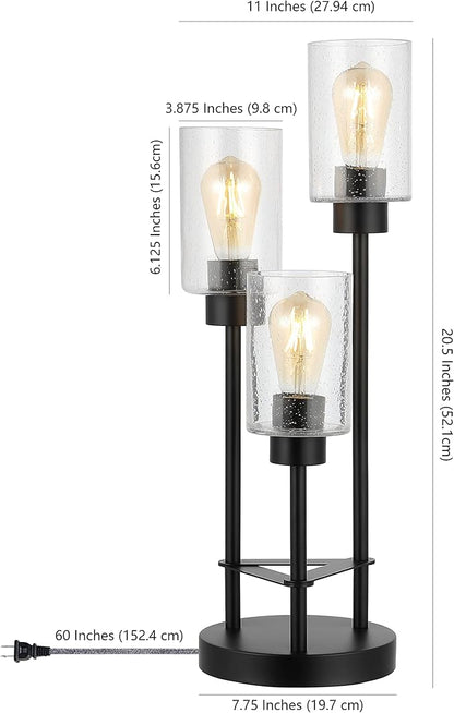 JONATHAN Y 20.5" Black 3-Light Modern Industrial Iron Table Lamp, Farmhouse Bedside Lamp with Seeded Glass Shades for Bedroom, Living Room, UL Listed, LED Bulbs Included JYL3084A