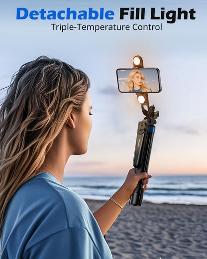 UBeesize 64'' Extendable Phone Tripod & Selfie Stick with Light and Remote, Adjustable Tripod Stand for iPhone 11-16, Android, GoPro, Cameras, Travel Vlogging & Video Recording