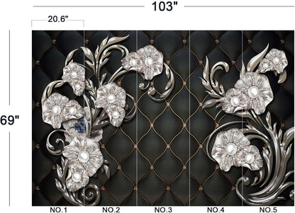 Black Hard Wrapped Pearl Embossed Flowers Wall Mural Wallpaper for Bedroom 103" x 69"