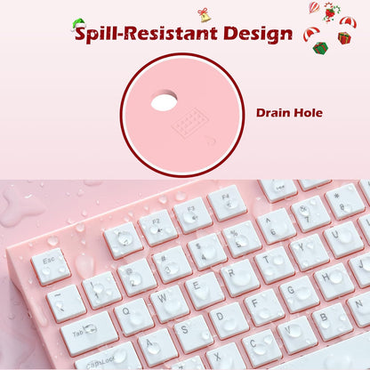 Computer Keyboard Wired, Plug Play USB Keyboard, Low Profile Chiclet Keys, Large Number Pad, Caps Indicators, Foldable Stands, Spill-Resistant, Anti-Wear Letters for PC Laptop (Pink, 1-Pack)