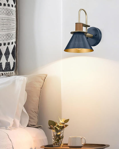 HWH Rustic Wall Sconces, Industrial Sconce Wall Lighting Indoor Wall Lamp, Gooseneck 1-Light Barn Vanity Light for Bathroom Bedroom Bedside, Hammered Metal Shade, Navy Blue Finish, 5HZG74B BL+BG