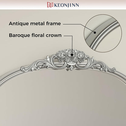 Keonjinn Vintage Mirror for Wall, 36" x 30" Silver Antique Mirrors with Metal Frame, Baroque Style Decoration for Mantle, Bathroom, Living Room, Fireplace, Bedroom, French Cleat Mounting