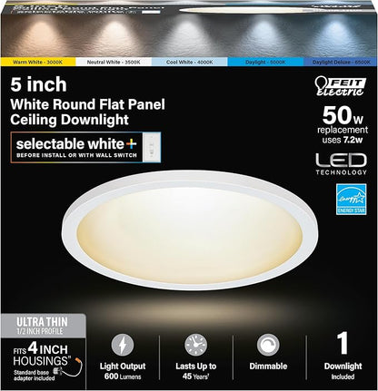 Feit Electric LED Ceiling Downlight, Dimmable Flat Panel Ceiling Light with Color Selection (5CCT), TP24 Adapter Included