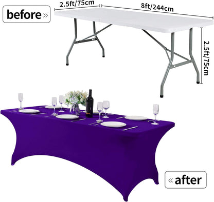 Spandex Table Cover for 8FT or 4ft or 6ft Table Universal Fitted Stretch Tablecloth for Party, Banquet, Wedding and Events-Purple