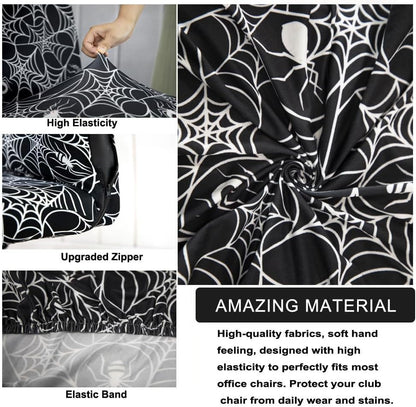 Halloween Office Chair Covers Gothic Spider Web Spooky Spider on Black Horror Theme Print Stretchable Slipcover for Modern Simplism Style High Back Boss Chair (No Chair)(Halloween02, L)…