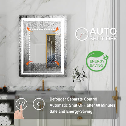 WELLFOR LED Bathroom Vanity Mirror 28 x 36 Inch, Lighted Anti-Fog Dimmable Mirror, IP44 Waterproof Wall Mounted Makeup Mirror, Packed with US Standard Plug and Touch Switch, (Horizontal/Vertical)