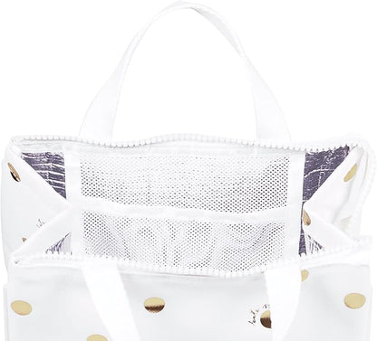 kate spade new york Portable Soft Cooler Lunch Bag, Thermal Tote with Insulated Interior Lining and Storage Pocket, Lunch Tote for Women, Gold Dot with Script