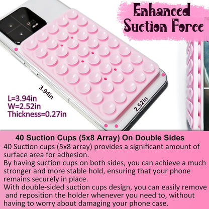 2 Pack Silicone Suction Cup Phone Case Mount Double Sided, Hands-Free Strong Grip Silicon Phone Holder, Non Slip Phone Accessories for Selfies and Videos (Light Pink&White)