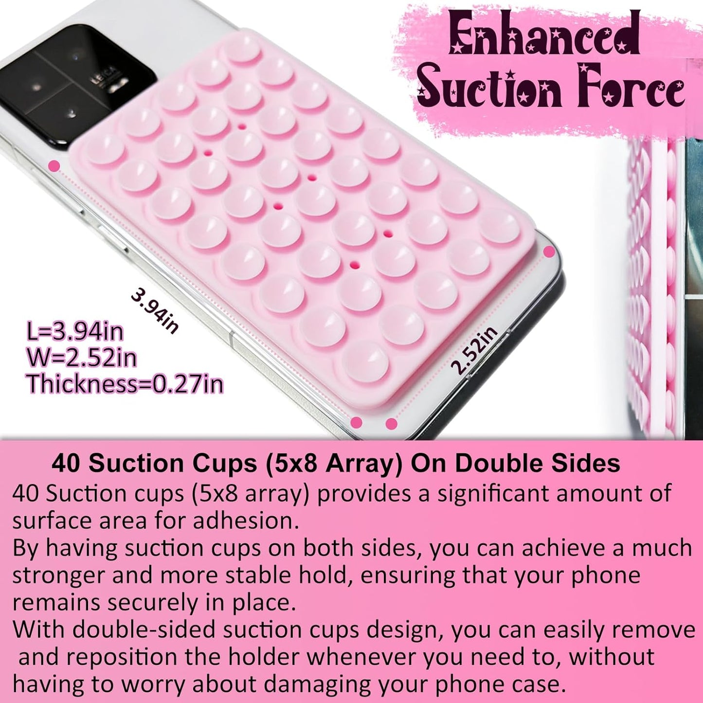 2 Pack Silicone Suction Cup Phone Case Mount Double Sided, Hands-Free Strong Grip Silicon Phone Holder, Non Slip Phone Accessories for Selfies and Videos (White)
