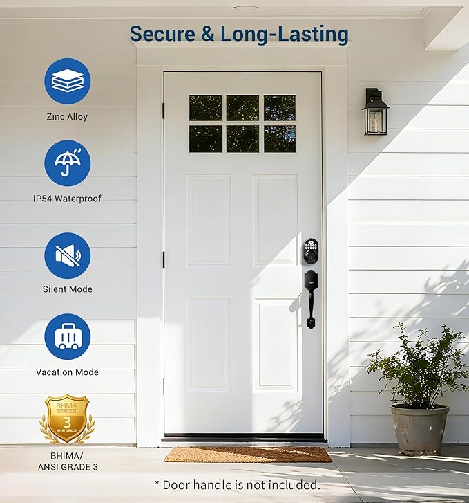 Veise Keyless Entry Door Lock, Electronic Keypad Deadbolt, Keyed Entry, Auto Lock, Anti-Peeking Password, Back Lit & Easy Installation Design, Matte Black