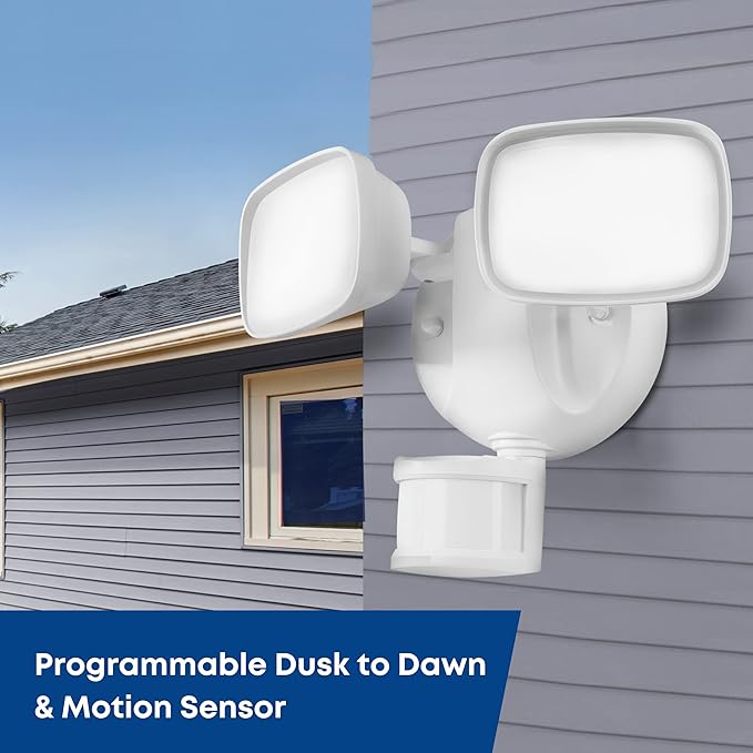Feit Electric Smart Outdoor Flood Lights with Motion Sensor, 28W LED WiFi Security Light with Dusk to Dawn Compatible with Alexa and Hey Google, Tunable White, 2 Head, Hardwired, S9DFL/CCT/MOT/WH/AG