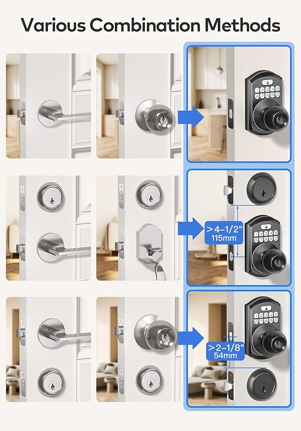 TEEHO TE003 Keyless Entry Keypad Door Lock with Handle, Electronic Digital Smart Locks for Front Door, Smart Door Knob with Code for Bedroom, Auto Lock, Passage Mode, Easy to Install, Matte Black