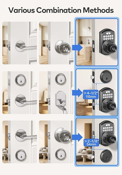 TEEHO TE003 Keyless Entry Keypad Door Lock with Handle, Electronic Digital Smart Locks for Front Door, Smart Door Knob with Code for Bedroom, Auto Lock, Passage Mode, Easy to Install, Matte Black
