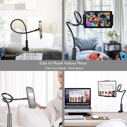 Gooseneck Tablet Phone Holder | Kindle Stand Holder for Bed | 33in Flexible Long Arm Clamp Clip Mount for iPhone, iPad, Switch, Galaxy Tabs, Kindle Fire, 4.7''-11'' Tablet Devices