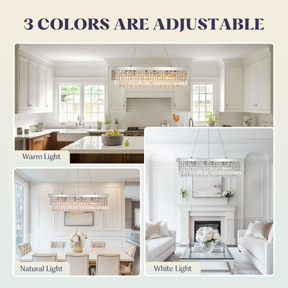 Modern Crystal Chandelier for Dining Room,6 Light K9 Crystal Rectangle Chandelier, Rectangular Pendant Ceiling Light Fixture for Living Room Kitchen Island L31.5''xW10''xH10''