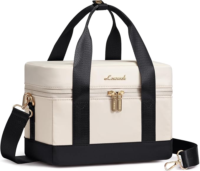 LOVEVOOK Insulated Lunch Bag for Women & Men - Cooler Lunch Tote and Lunch Box for Work and Travel, Beige-black