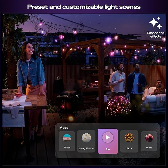 Philips Hue Festavia Globe Outdoor String Lights, White & Color Ambiance, 45ft,16 Bulbs, Dimmable, Control with Hue App or Voice, Bridge Required