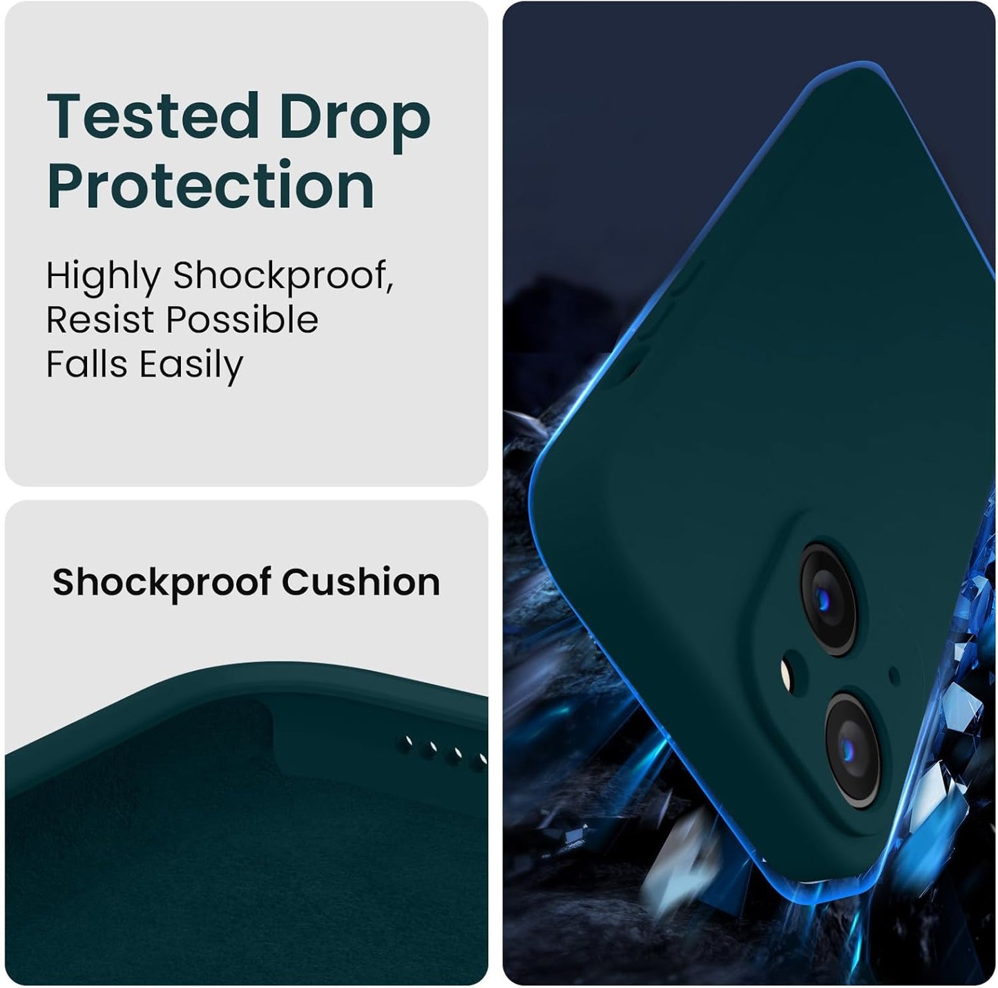 FireNova Designed for iPhone 14 Case, Silicone Upgraded [Camera Protection] Phone Case with [2 Screen Protectors], Soft Anti-Scratch Microfiber Lining Inside, 6.1 inch, Teal