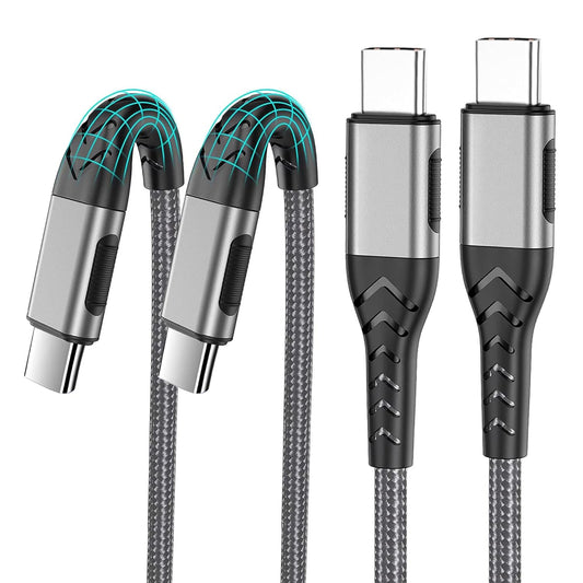 Durcord 2Pack 10ft USB C Charger Cable - 100W Fast Charging for Android/Phone/Pad, Type C to Type C Compatible with iPhone 16/15 Pro Plus Max Silver