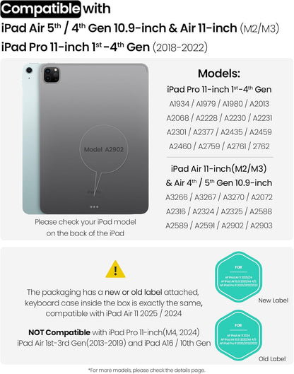 Nillkin iPad Air 11-inch (M3/M2) Case with Detachable Keyboard, iPad Pro 11(1st/2nd/3rd/4th Gen) & Air 5th/4th Generation Rugged Keyboard Case, 7 Colors Backlit, Trackpad, Portrait/Landscape Modes