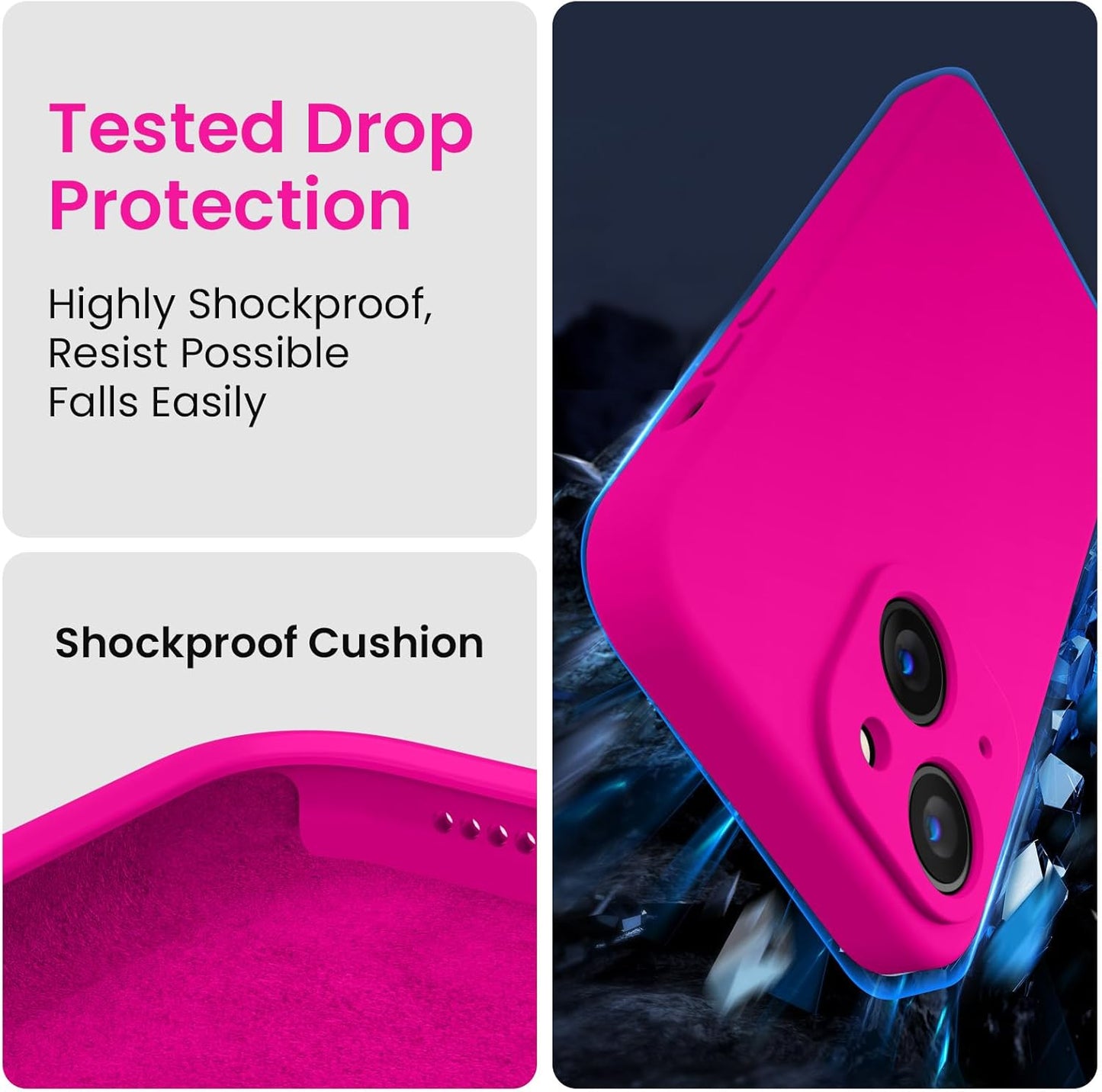 FireNova Designed for iPhone 15 Case, Silicone Upgraded [Camera Protection] Phone Case with [2 Screen Protectors], Soft Anti-Scratch Microfiber Lining Inside, 6.1 inch, Hot Pink