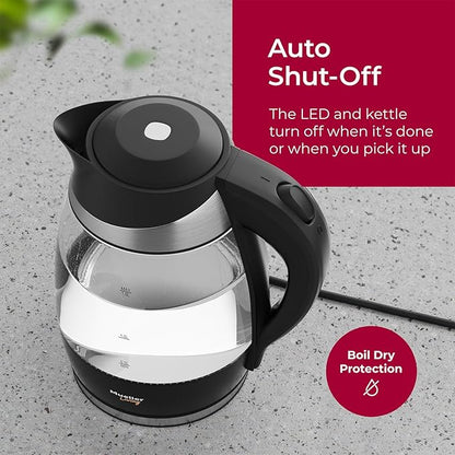 Mueller Living Electric Kettle, Electric Tea Kettle for Boiling Water, 1500W SpeedBoil with Automatic Shutoff, 1.8L Cordless with LED Light, Borosilicate Glass Tea Kettle Pot Water Heater, BPA Free