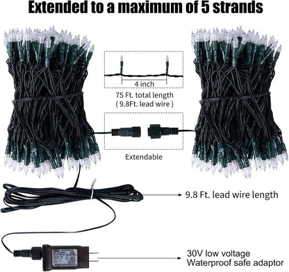 200 LED Christmas String Lights Outdoor 75 Ft. 9 Modes with Remote Timer Dimmer Extendable Mini Fairy Lights Plug in for Indoor Xmas Trees Wedding Decor, Warm White + Multicolored