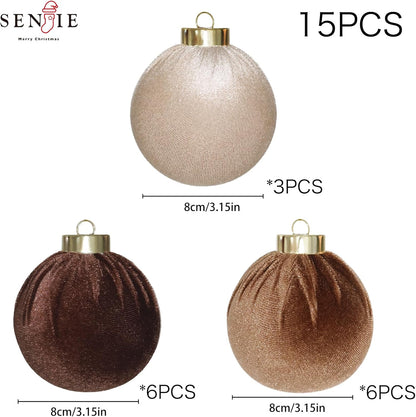 3.15inch Velvet Ornaments for Christmas Tree, 15pcs Multicolor Flocked Christmas Ornaments Decorations Balls Set Decor