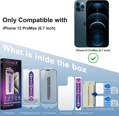 2 Pack Matte Screen Protector for iPhone 12 Pro Max 6.7-Inch Auto Dust Removal, No Bubbles, Tempered Glass Film, Easy Installation
