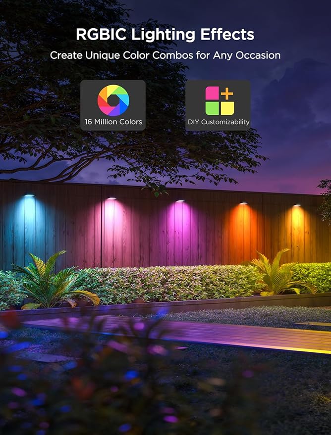 Govee Outdoor Deck Lights, Smart WiFi Outdoor Lights Work with Alexa, Google, Matter, App Control, IP65 Waterproof, Color Changing Fence Lights for Fence, Patio Decoration, Wired 18 Packs (112ft)