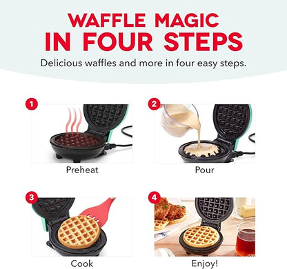 Dash Mini Waffle Maker- Compact Electric Iron for Creative Homemade Treats - PTFE nonstick surface - Easy-to-Clean - Perfect for Kids & Families - White