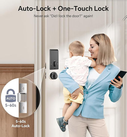 Keyless Entry Keypad Deadbolt with Handle Set, Smart Lock, Auto-Lock + One-Touch Lock, 100 Codes + 15-Min Easy Install, Ideal for Airbnb/Homes/Offices, Fits U.S. Standard Front Doors, Black