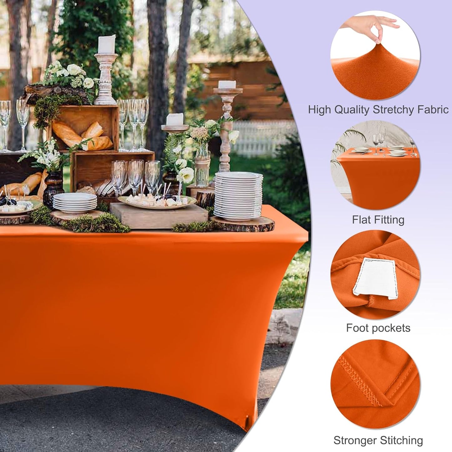 ABCCANOPY 6 FT Spandex Table Cover Stretch Fitted Wrinkle Resistant Tablecloth Reuse for Rectangular Folding Table Patry Event Wedding Banquet Protector