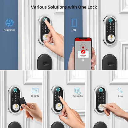 Smart Door Lock Keyless Deadbolt: SMONET Smart Locks for Front Door Fingerprint Keyless Entry Electronic Digital Bluetooth Key Fob Code APP Touch keypads Compatible with Alexa