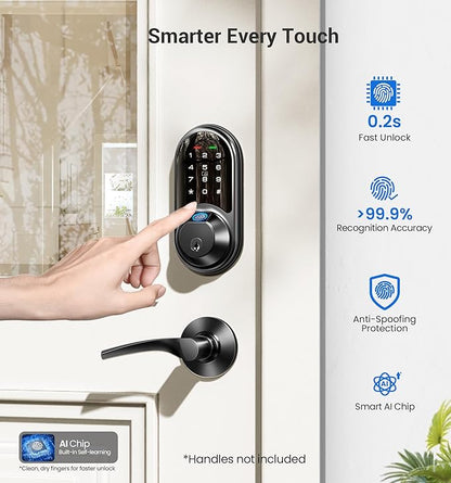 Veise RZ07 Fingerprint Smart Lock, 7-in-1 Smart Locks for Front Door, Keyless Entry Door Lock with App Control, Biometric Electronic Touchscreen Keypad Deadbolt, Matte Black