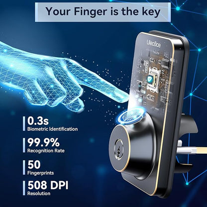 Fingerprint Keypad Deadbolt with Handle Set, Keyless Entry Door Lock, Door Locks for Front Door Lock Set, App Control, Auto Locking, Easy to Install, Oil Rubbed Bronze
