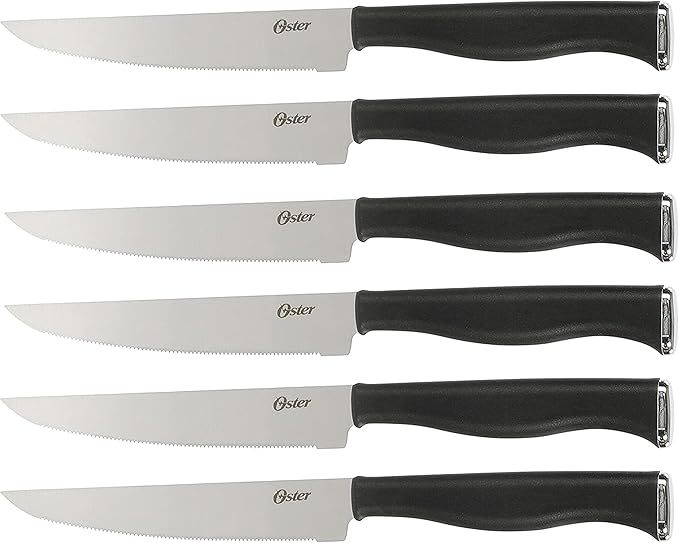 Oster Langmore 15-Piece Stainless Steel Knife Block Set with Black Handles – Full Kitchen Cutlery Set in Black Storage Box