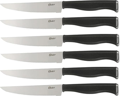 Oster Langmore 15-Piece Stainless Steel Knife Block Set with Black Handles – Full Kitchen Cutlery Set in Black Storage Box