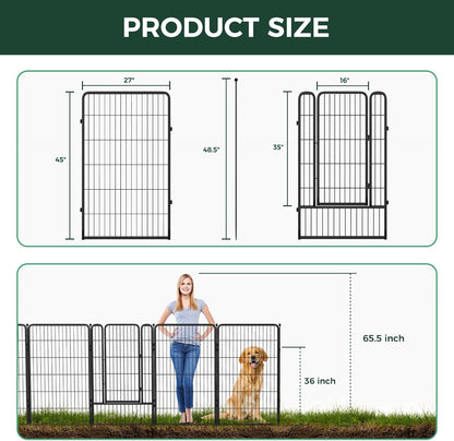 FXW Garden Fence Outdoor for The Yard – 45in(H) x 8.9ft(L) Heavy Duty Metal Animal Barrier for Dog and Rabbit, Decorative Dog Fence, 4 Panels, Black