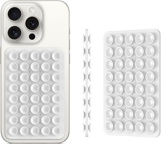 Silicone Double Sided Suction Phone Case Mount, Detachable Hands Free & Strong Grip Holder for Selfies & Videos, Compatible iPhone Android (White, 1Pack)