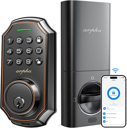 Arpha Keyless Entry Door Lock, WiFi Smart Keypad Front Door Deadbolt, Supports Amazon Alexa Voice Control, Google Assistant, Online App Control, Anti-Peeping Password, One-Time Code, Auto Lock