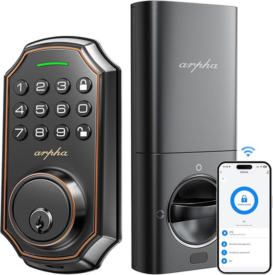 Arpha Keyless Entry Door Lock, WiFi Smart Keypad Front Door Deadbolt, Supports Amazon Alexa Voice Control, Google Assistant, Online App Control, Anti-Peeping Password, One-Time Code, Auto Lock